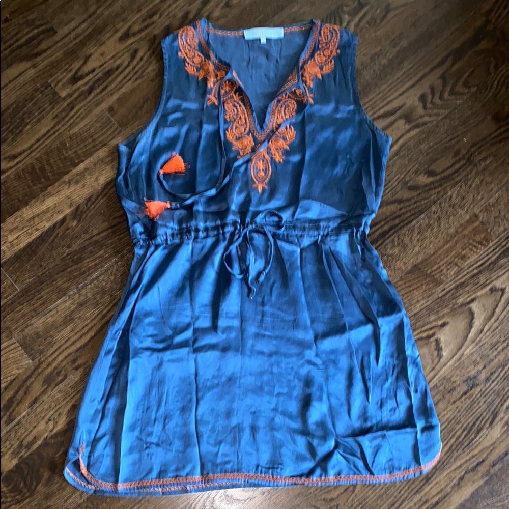 Sambag Silk Dress with Orange Embroidery